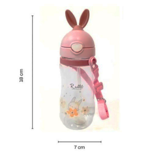 Pink Rabbit Shape Plastic Baby Bottle With Straw For Kids