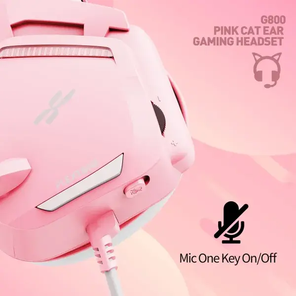 Plextone G800 Pink Cute Gaming Headphone With Mic Cat Ear - Image 3