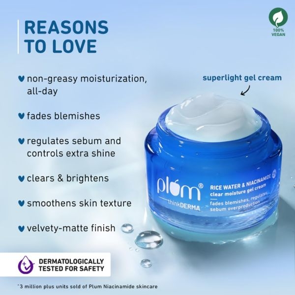 Plum 2% Niacinamide & Rice Water Super Light Gel Cream Moisturizer 50 g - Image 2