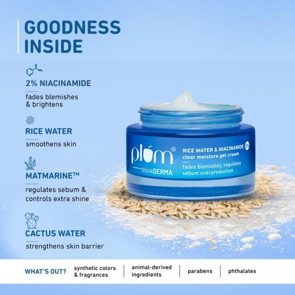 Plum 2% Niacinamide & Rice Water Super Light Gel Cream Moisturizer 50 g - Image 5