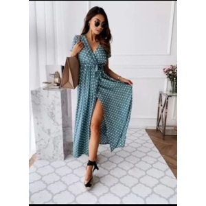 Polka Dot Long One Peice Dress With Belt Too.