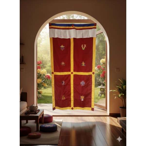 Polyester Fabric Tibetan Lucky 8 Auspicious Symbol Embroidered Door Curtain - Image 4