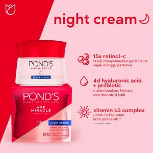 Pond's Age Miracle Youthful Glow Night Cream 45g Made in Thailand