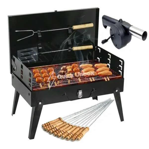 Portable Charcoal BBQ Grill with Adjustable Spatula and Cooking Accessories, Foldable Outdoor Griller for Camping, Picnic, and Travelling - Image 5