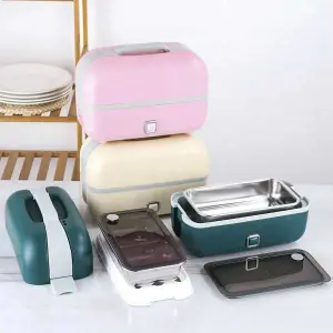 Portable Electric Double Layer Inner Steel Bento Lunch Box for Kids and Adults (Color may vary)