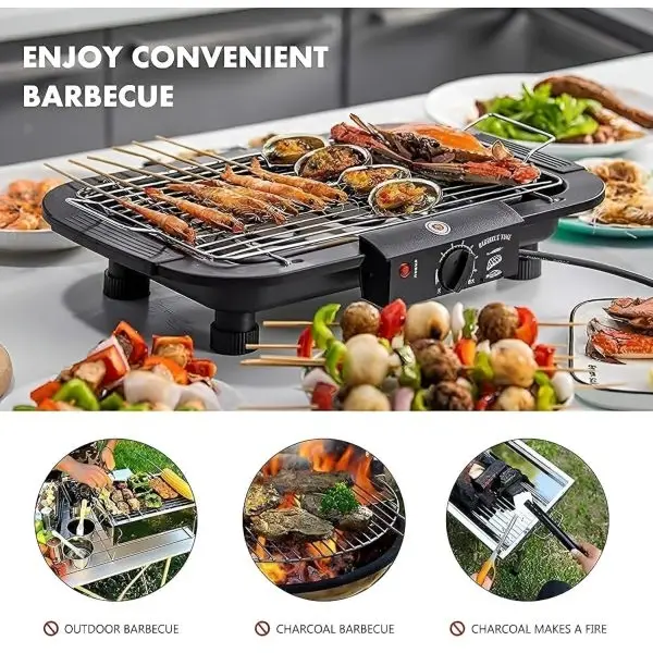 Portable Electric Grill 2000W Smokeless Indoor / Outdoor Barbeque Set Adjustable Temperature Control Tandoor With Skewers , Removable Drip Tray Portable Electric BBQ For Home Use - Image 4