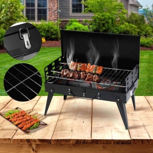 Portable Foldable BBQ Grill Charcoal Tandoor Barbecue Griller with Grill Brush & Tongs for Camping