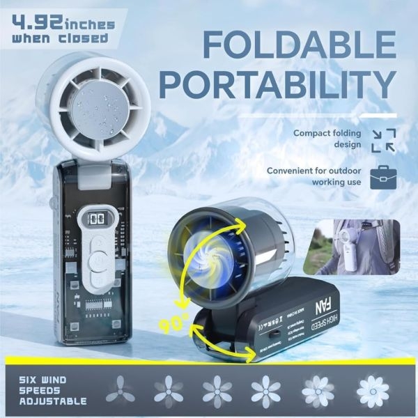 Portable Handheld Fan, Speed(1-100) Adjustable Hand Fan, High-Speed Portable Handheld Turbo Fan, 4000mAh Battery Rechargeable Personal Fan With ice pack function For Women Men Travel - Image 5