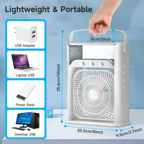 Portable Mini Humidifier Fan with 7 Colors LED Light and 500 ml Water Tank USB Personal Cooler - Image 2