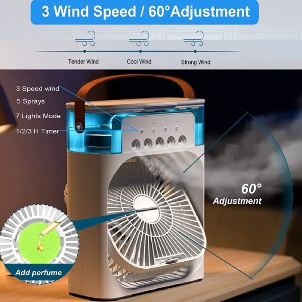 Portable Mini Humidifier Fan with 7 Colors LED Light and 500 ml Water Tank USB Personal Cooler - Image 4