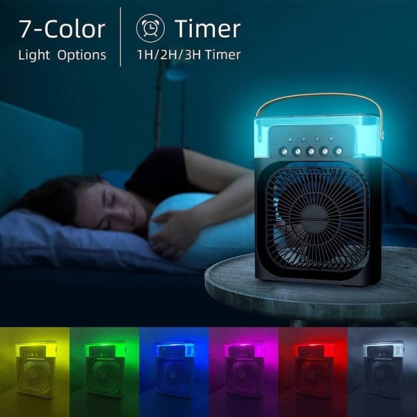 Portable Mini Humidifier Fan with 7 Colors LED Light and 500 ml Water Tank USB Personal Cooler - Image 5