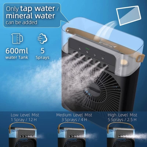 Portable Mini Humidifier Fan with 7 Colors LED Light and 500 ml Water Tank USB Personal Cooler - Image 6