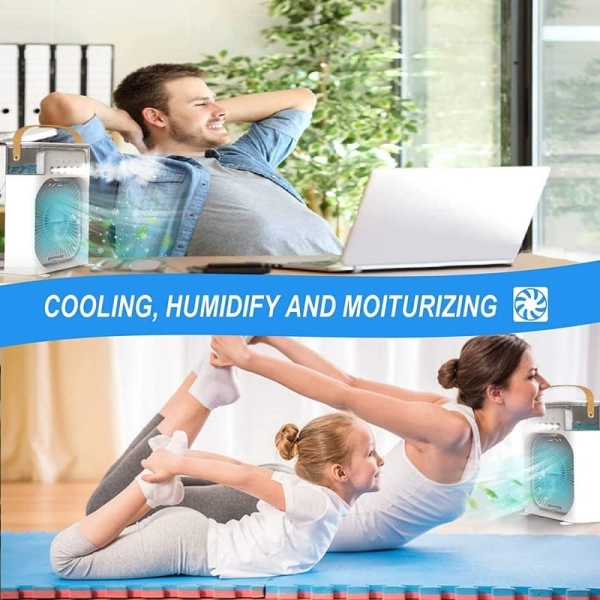 Portable Mini Humidifier Fan with 7 Colors LED Light and 500 ml Water Tank USB Personal Cooler - Image 8