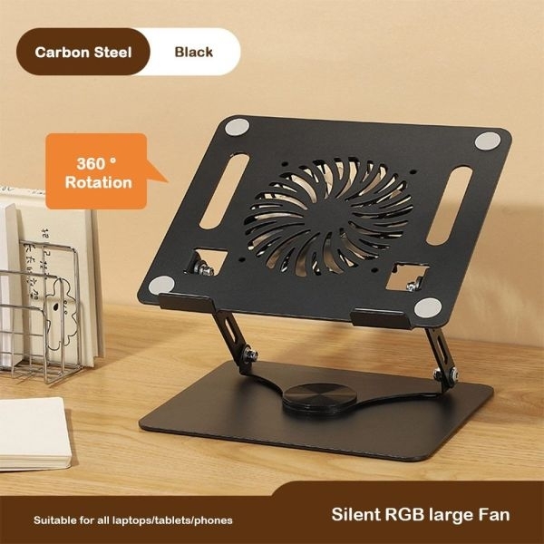 Premium Aluminum Laptop Cooling Stand | 180° Rotating RGB Fan - Image 2
