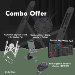 Premium Tech Combo – 4-in-1 Workstation Essentials Aluminium Cooling Laptop Stand