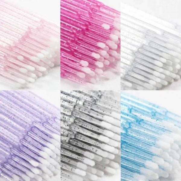 Professional Eyelashes Extension Buds Eyelash Cleaning Brush Glitter Handle Micro Eyelash Extension Brush Micro Applicator Brush Disposable Micro Cotton Swab Brush - Image 2