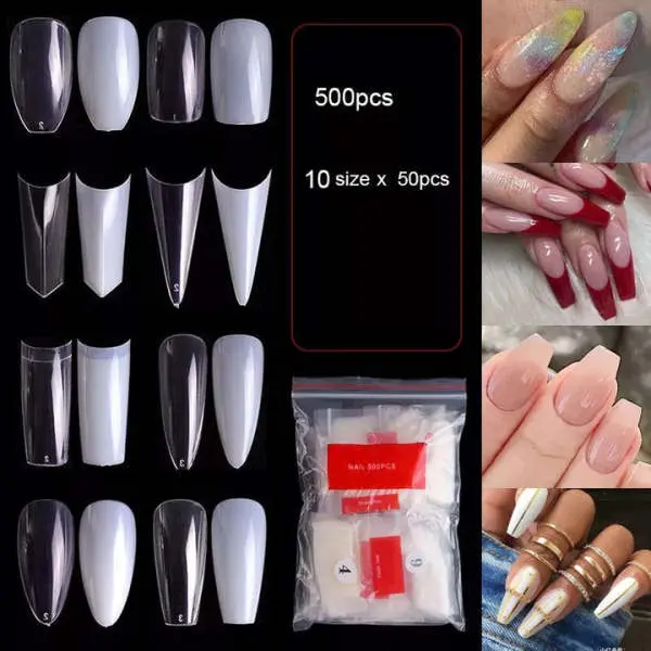 Professional French Nail Tips Extension for Nail Technicians Short Style Acrylic False Case Finger 10 Sizes Nails White 500Pcs Nail Tips Salon Use Nails - Image 2