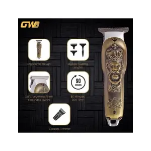 Professional Rechargeable Hair Clipper T5 150 MIN RUNTIME – Gold Lion Design