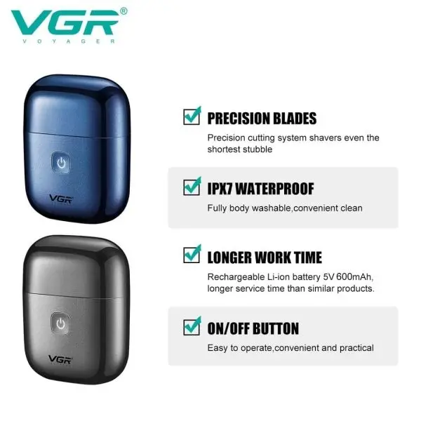 Professional VGR V-340 Foil Shaver With IPX7 Waterproof & Triple Floating Blades Shaver For Men With 600mAh Lithium Battery & 60 Minutes Of Runtime - Image 4