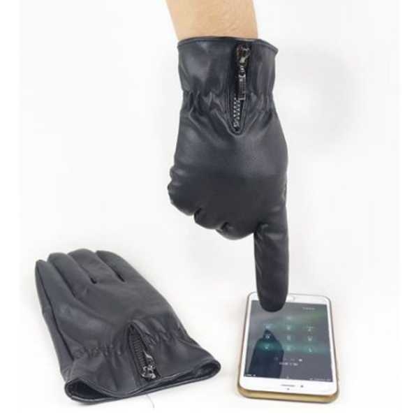 PU Leather Gloves Inside Fur With Touch | Black Solid PU Leather Gloves With Fur - Free Size | Windstooper Warm Winter Gloves - Image 2