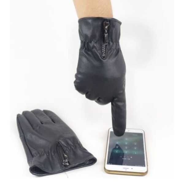 PU Leather Gloves Inside Fur With Touch | Black Solid PU Leather Gloves With Fur - Free Size | Windstooper Warm Winter Gloves - Image 3