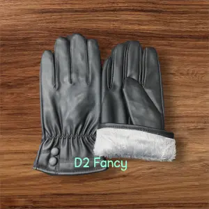 PU Leather Gloves Inside Fur With Touch | Black Solid PU Leather Gloves With Fur - Free Size | Windstooper Warm Winter Gloves