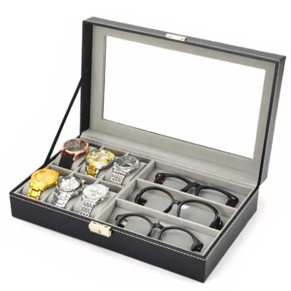 Pu Leather Watch Box- 10 Wide Watch Slots Portable Clock Box Storage Organizer