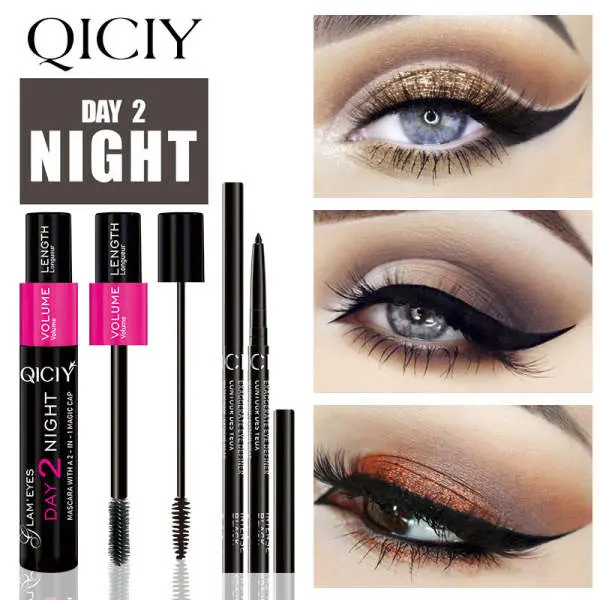 QICIY 2 in 1 Long Lasting Waterproof Black Mascara & Eyeliner Pen - Image 4