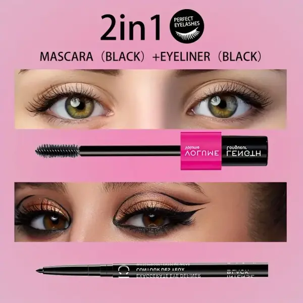 QICIY 2 in 1 Long Lasting Waterproof Black Mascara & Eyeliner Pen - Image 2