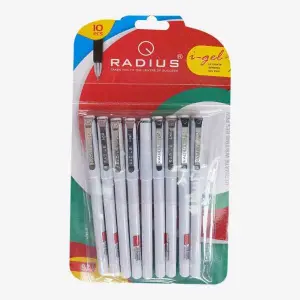 Radius Black Gel Pen 0.5mm Tip Set Of 10 Pcs By Mitrata