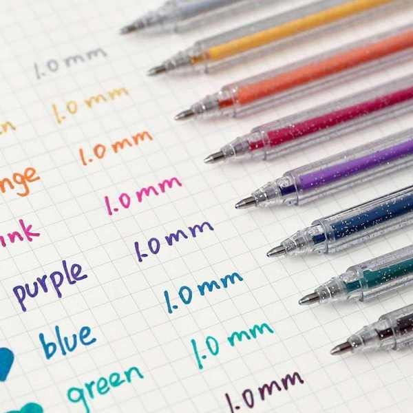 Rainbow Colours Glitter Ballpoint Pens for Creative Arts and Drawings 12pcs Set - Image 3