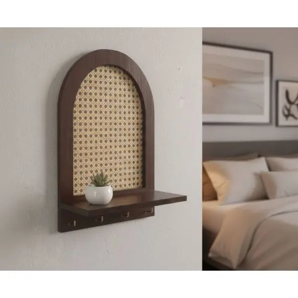 Rattan Shelf Wooden Mesh Decoration Wall Décor Beautiful Home Office Shelves - Strong Wooden Arch Frame in Brown 1pc - Image 2