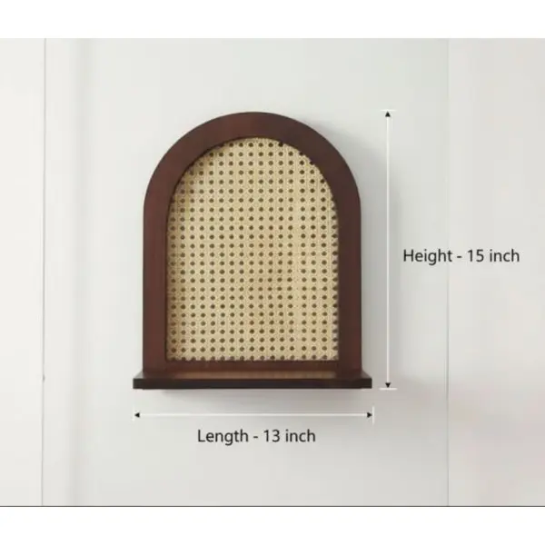 Rattan Shelf Wooden Mesh Decoration Wall Décor Beautiful Home Office Shelves - Strong Wooden Arch Frame in Brown 1pc - Image 3