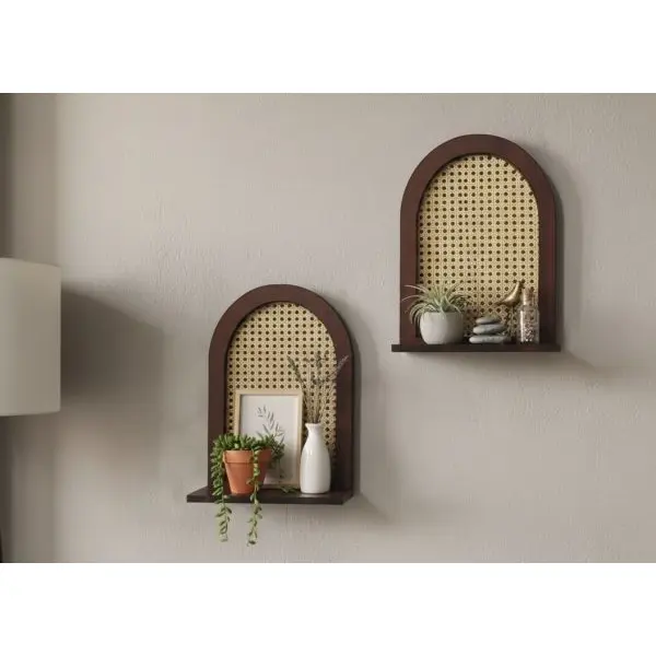 Rattan Shelf Wooden Mesh Decoration Wall Décor Beautiful Home Office Shelves - Strong Wooden Arch Frame in Brown 1pc - Image 4
