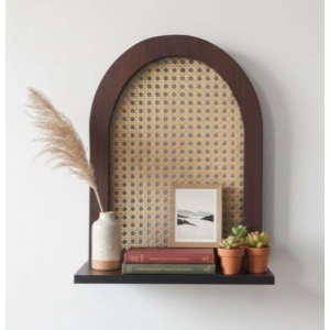Rattan Shelf Wooden Mesh Decoration Wall Décor Beautiful Home Office Shelves - Strong Wooden Arch Frame in Brown 1pc