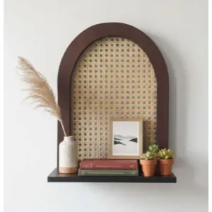Rattan Shelf Wooden Mesh Decoration Wall Décor Beautiful Home Office Shelves - Strong Wooden Arch Frame in Brown 1pc