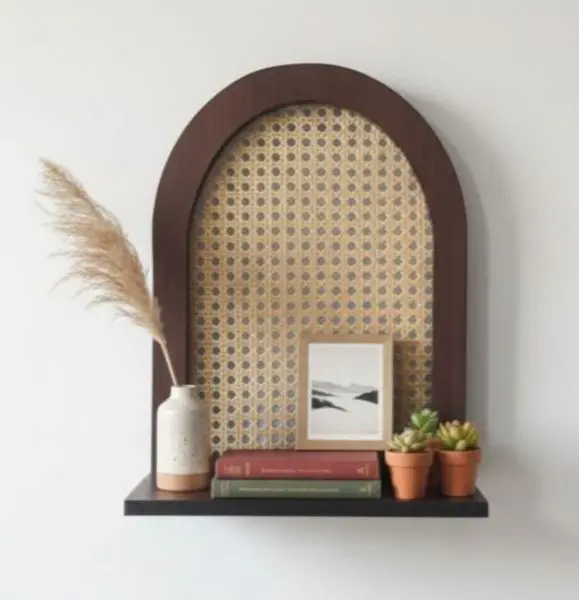 Rattan Shelf Wooden Mesh Decoration Wall Décor Beautiful Home Office Shelves - Strong Wooden Arch Frame in Brown 1pc