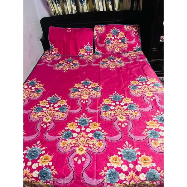 Red And Pink Mix Cotton Bedsheet With Two Pillow Cover - Image 3