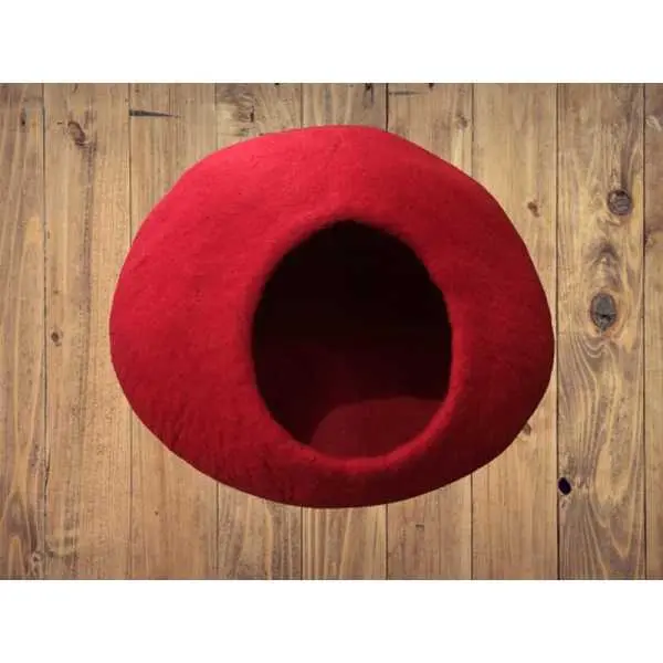 Red Color Handmade Eco Friendly Felt Cat House - Image 2