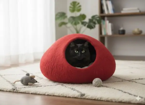 Red Color Handmade Eco Friendly Felt Cat House