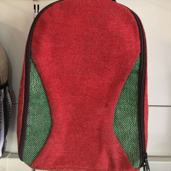 Red Color Hemp & Cotton Mix Sports Bag For Unisex