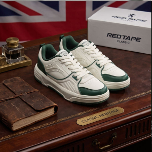 Red Tape Classic Men's Casual Low-Top Sneakers - White & Green Lifestyle Streetwear Shoes (RSL1325)