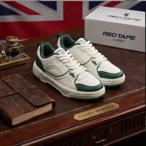 Red Tape Classic Men's Casual Low-Top Sneakers - White & Green Lifestyle Streetwear Shoes (RSL1325)