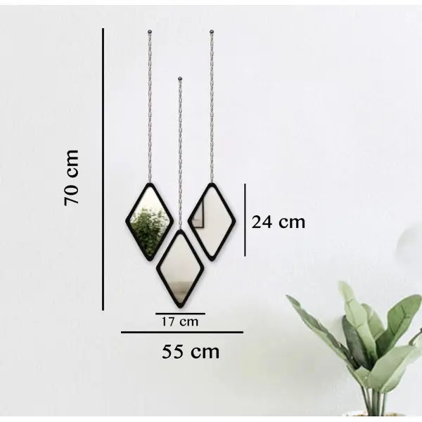Ressence Diamond Shape Decorative Wall Mirror Hanging Chain Frameless Durable Acrylic Mirror 3 Piece Set - Image 2