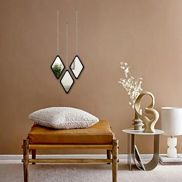 Ressence Diamond Shape Decorative Wall Mirror Hanging Chain Frameless Durable Acrylic Mirror 3 Piece Set - Image 3