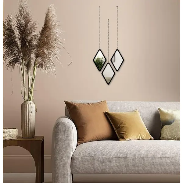Ressence Diamond Shape Decorative Wall Mirror Hanging Chain Frameless Durable Acrylic Mirror 3 Piece Set - Image 4