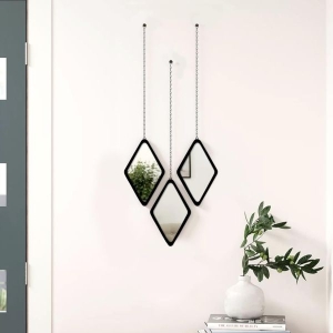 Ressence Diamond Shape Decorative Wall Mirror Hanging Chain Frameless Durable Acrylic Mirror 3 Piece Set