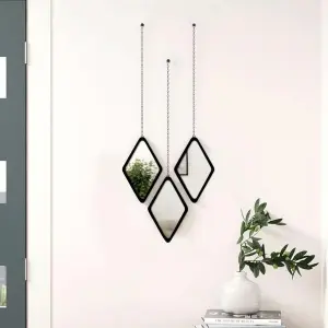 Ressence Diamond Shape Decorative Wall Mirror Hanging Chain Frameless Durable Acrylic Mirror 3 Piece Set