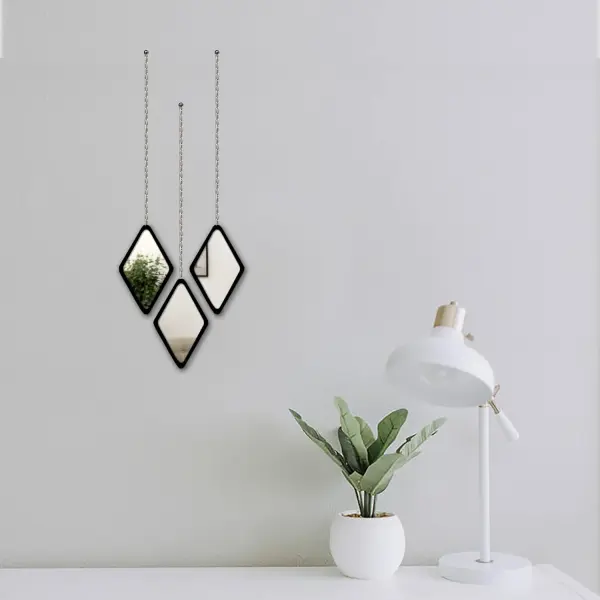 Ressence Diamond Shape Decorative Wall Mirror Hanging Chain Frameless Durable Acrylic Mirror 3 Piece Set - Image 5