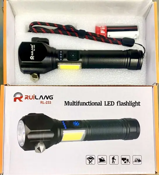 Ruilang RL-233 Multifunctional High Power Telescopic Rechargeable Torch With RGB LED Flashlight